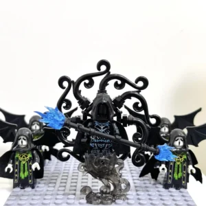 Minifigure – dark lord evil sorcerer king Abyssal Chakravartin blue and 4 acolytes cultists guardians (LEGO Alternative)
