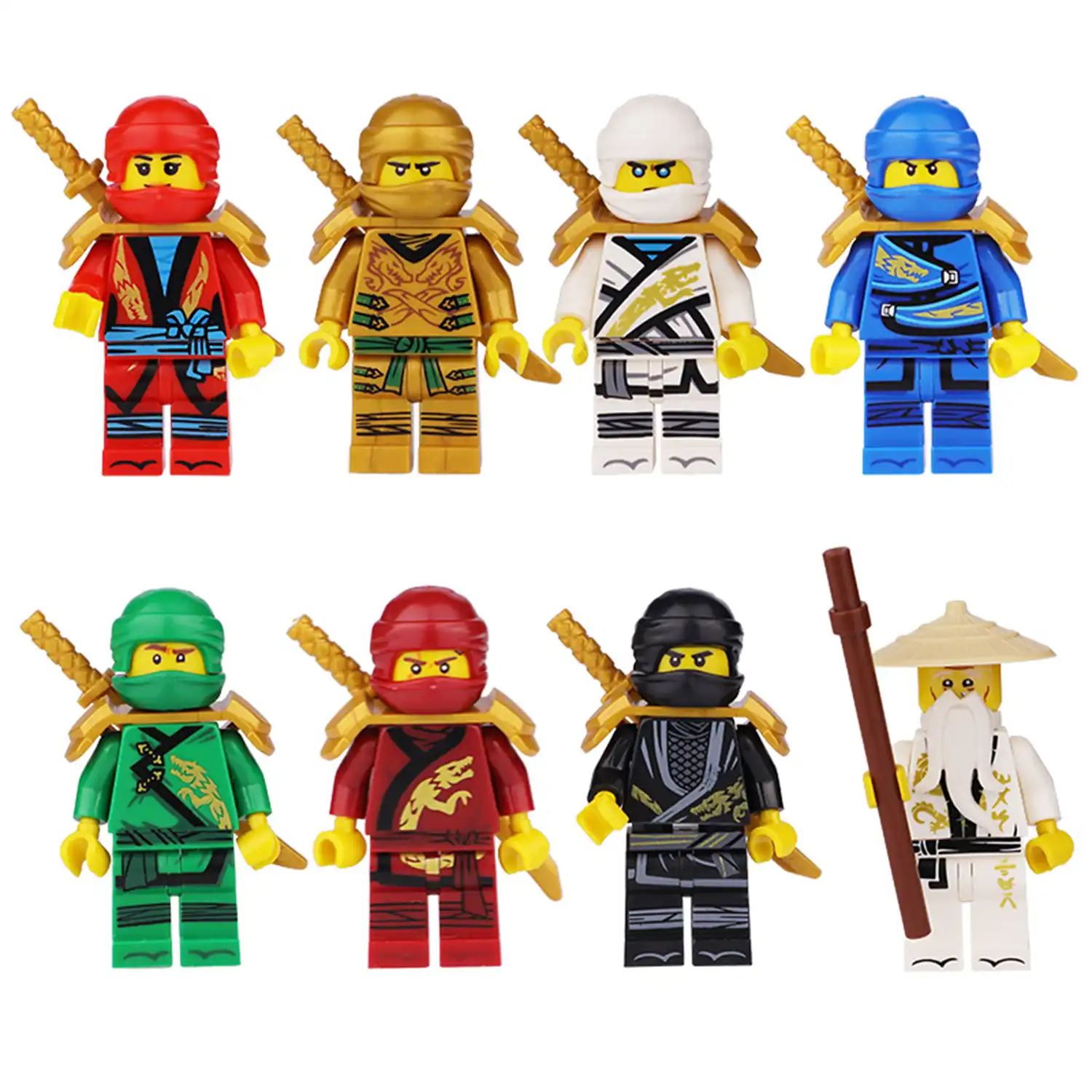 Minifigures – Ninjago, Lloyd Garmadon, Sensei Wu (LEGO Alternative)