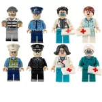 Minifigures – police officers, prisoner, doctors, patient, and surgical staff (LEGO Alternative)