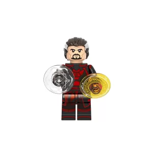 Minifigure - Doctor Defender Strange features dark hair with white streaks at the temples and a ponytail, and a goatee (LEGO Alternative)