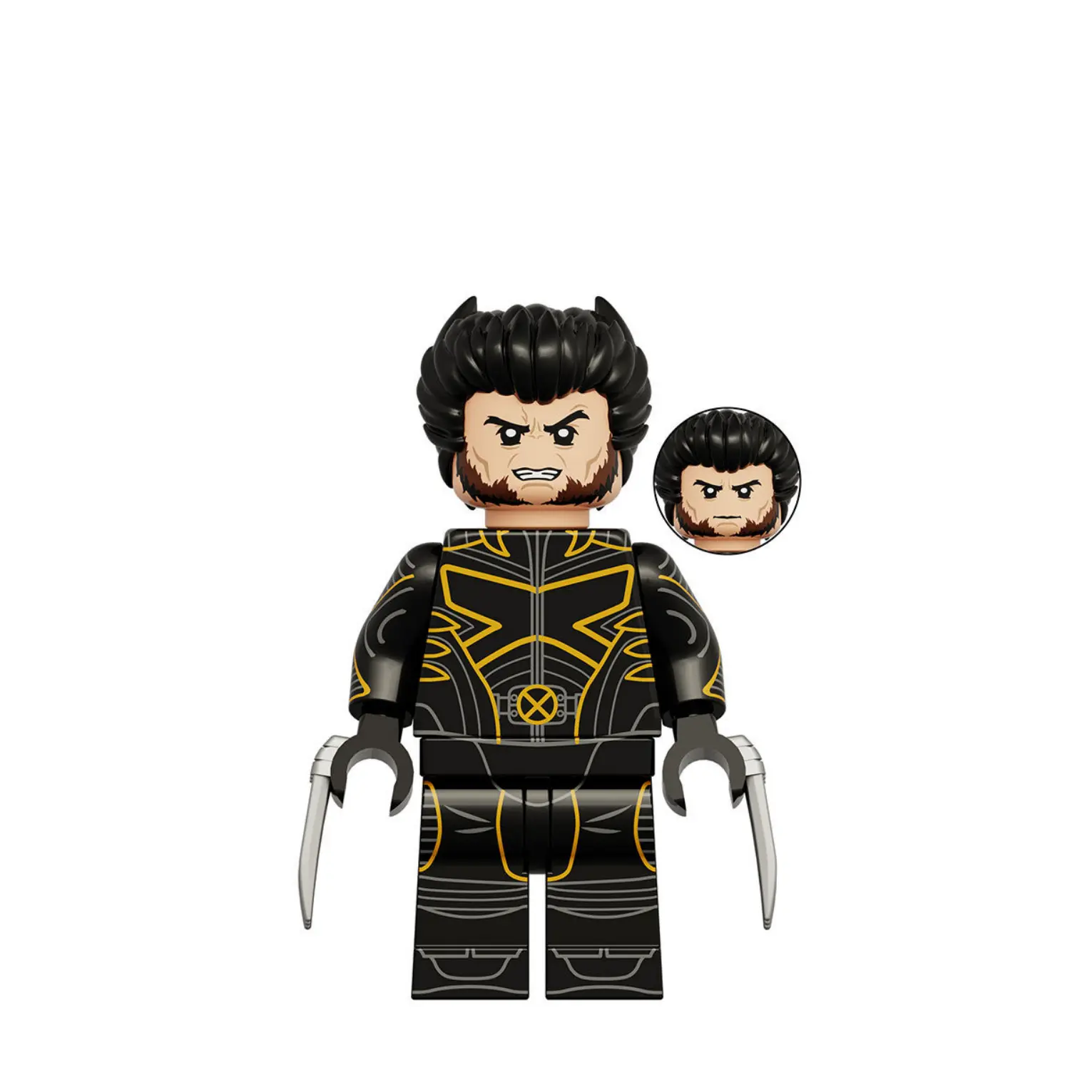 Minifigure - Wolverine wearing black with yellow or gold costume (LEGO Alternative)