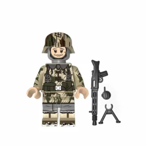 Minifigure - German Hermann Goering Wehrmacht machine gunner from the mid-to-late period of World War II (LEGO Compatible)