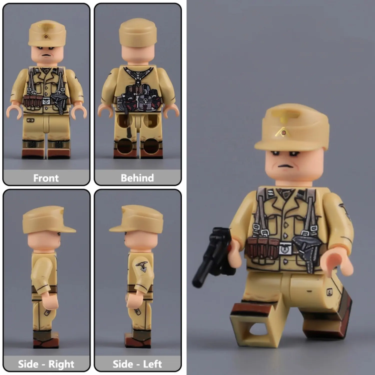 Minifigure - German officer or senior Non-Commissioned Officer (NCO) from the Afrikakorps (DAK) during the North African Campaign of World War II (LEGO Compatible)