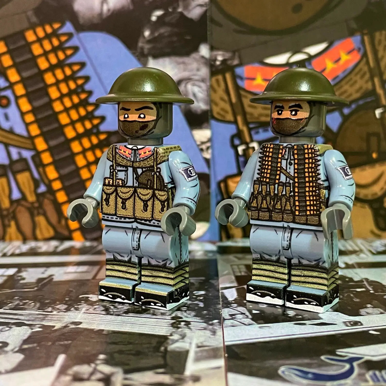 Minifigure - Japanese Machine Gunner and a Machine Gun Ammunition Bearer from World War II (LEGO Compatible)