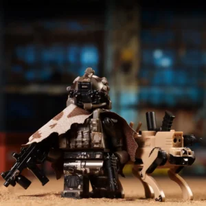 Minifigure – modern or near-future special forces soldier accompanied by a robot wolf or robot dog (LEGO Compatible)