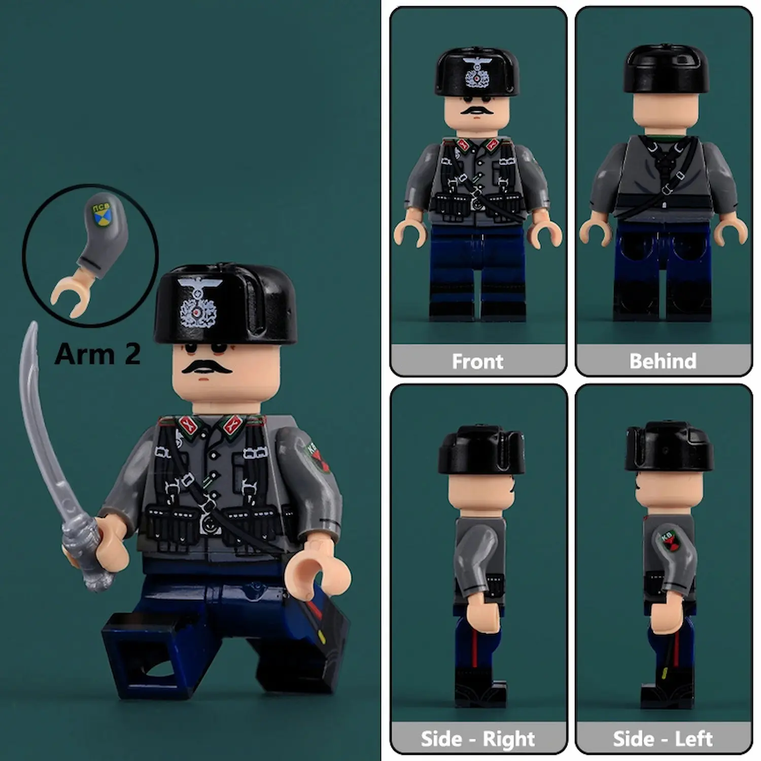Minifigure - Cossack Cavalry Lieutenant who served with the German Army during World War II (LEGO Compatible)