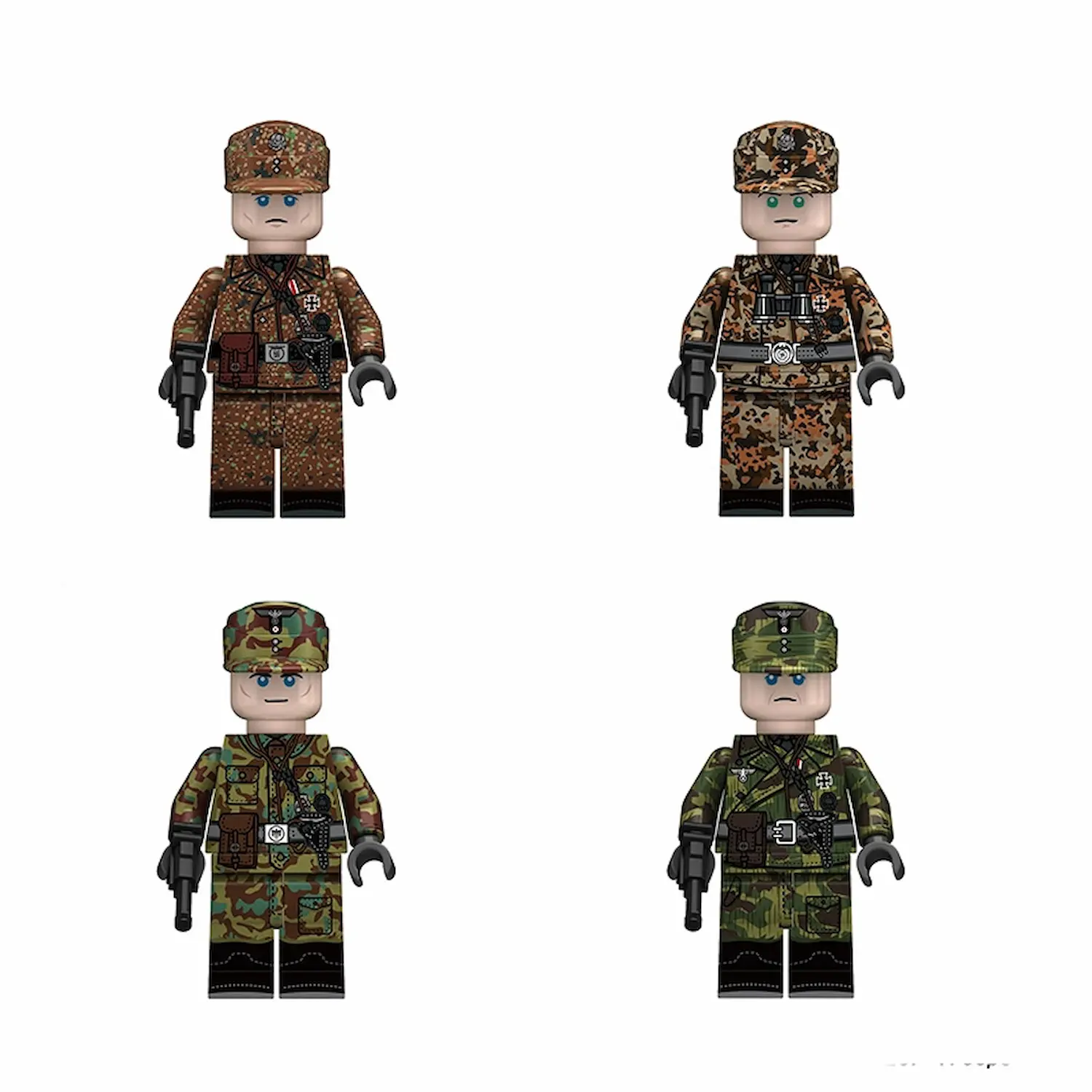 Minifigure - German Panzer (Armored) Troops from World War II wearing various camouflage uniforms (LEGO Compatible)