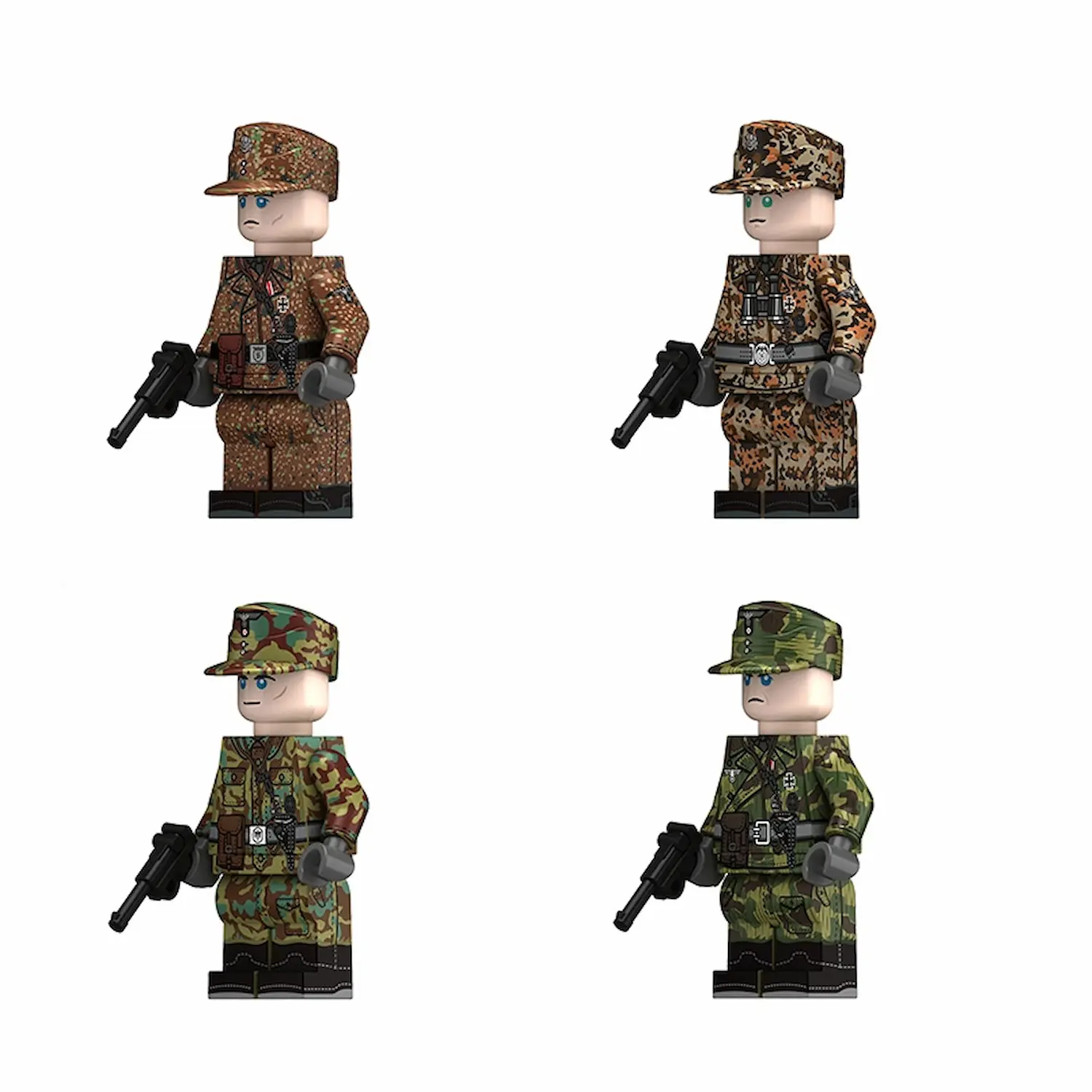 Minifigure - German Panzer (Armored) Troops from World War II wearing various camouflage uniforms (LEGO Compatible)