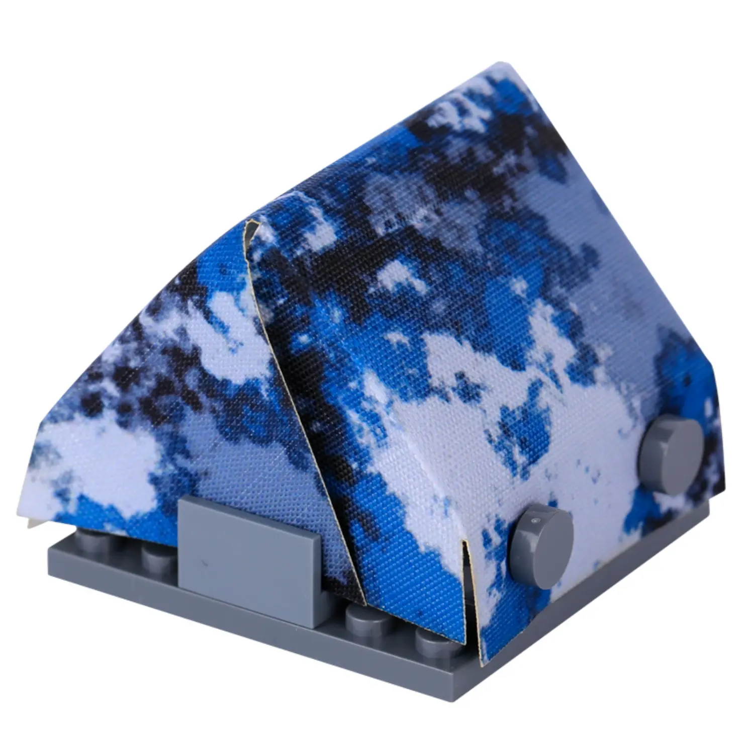 Custom Piece Miniature – A-frame pup tent printed with a stylized blue and white camouflage pattern – 3D Print for LEGO minifigure