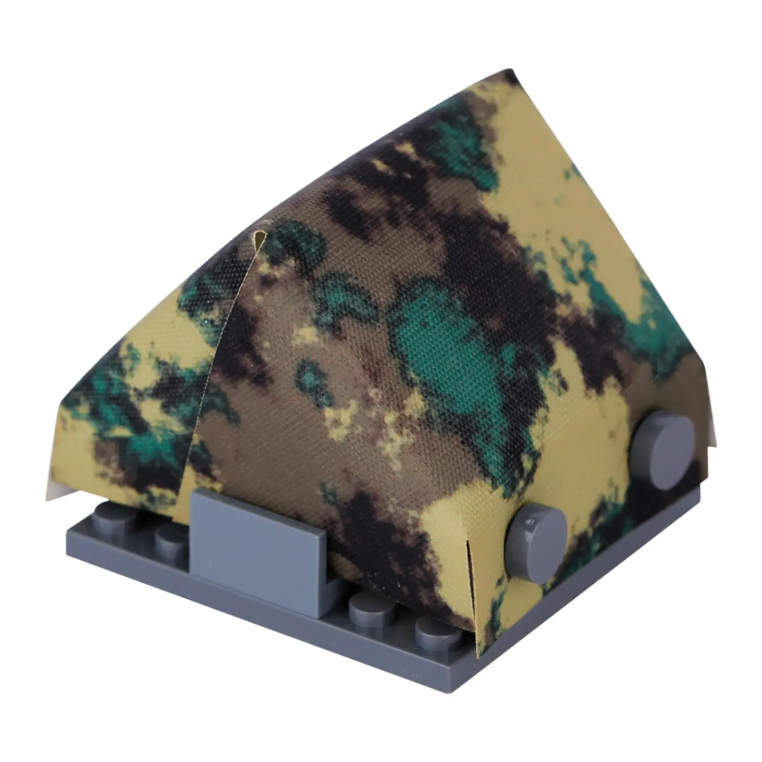Custom Piece Miniature – A-frame pup tent printed with a stylized woodland camouflage pattern – 3D Print for LEGO minifigure
