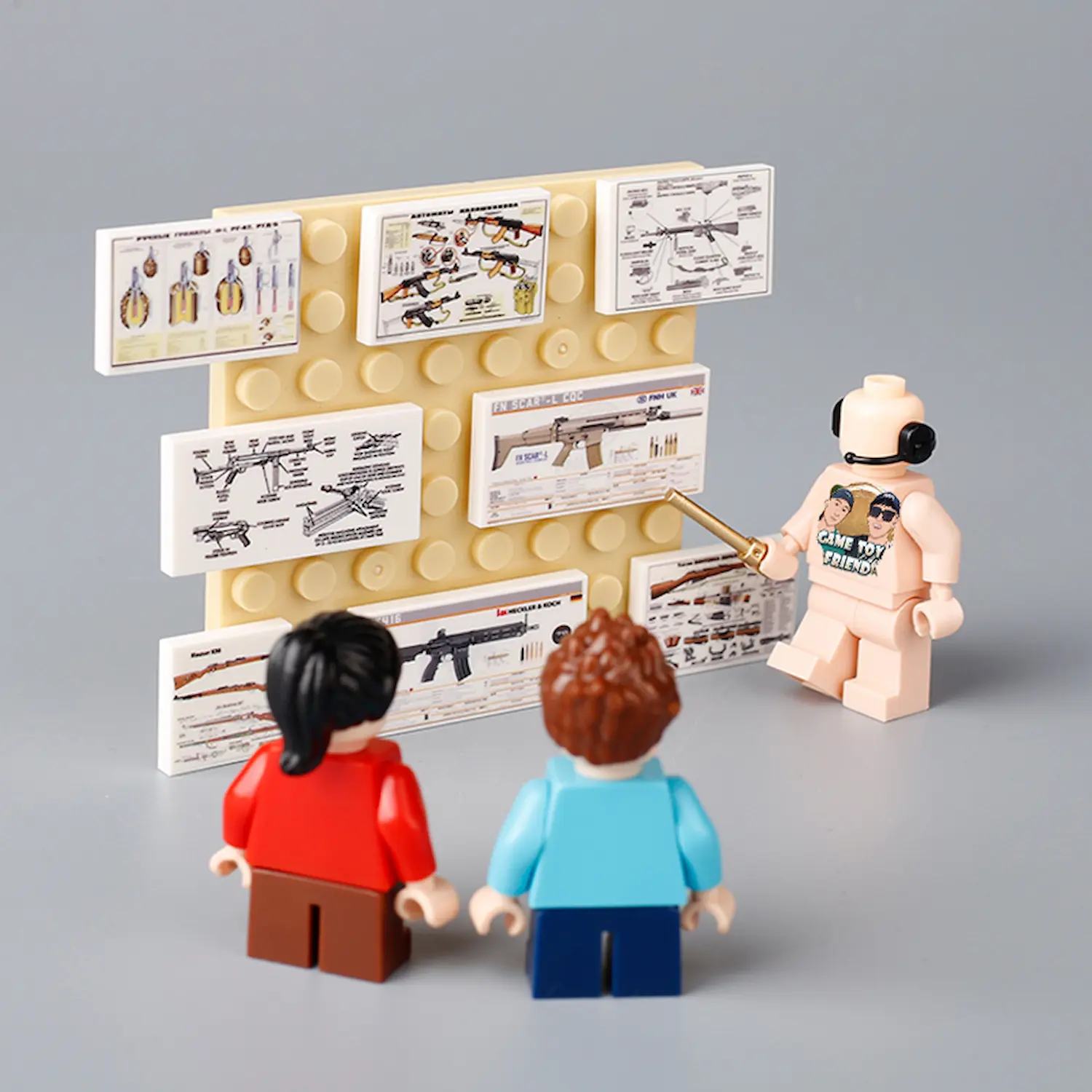 Custom Piece Miniature – a technical diagram, specification sheet, or poster of various real-world firearms and weapons – 3D Print for LEGO minifigure with minifigure