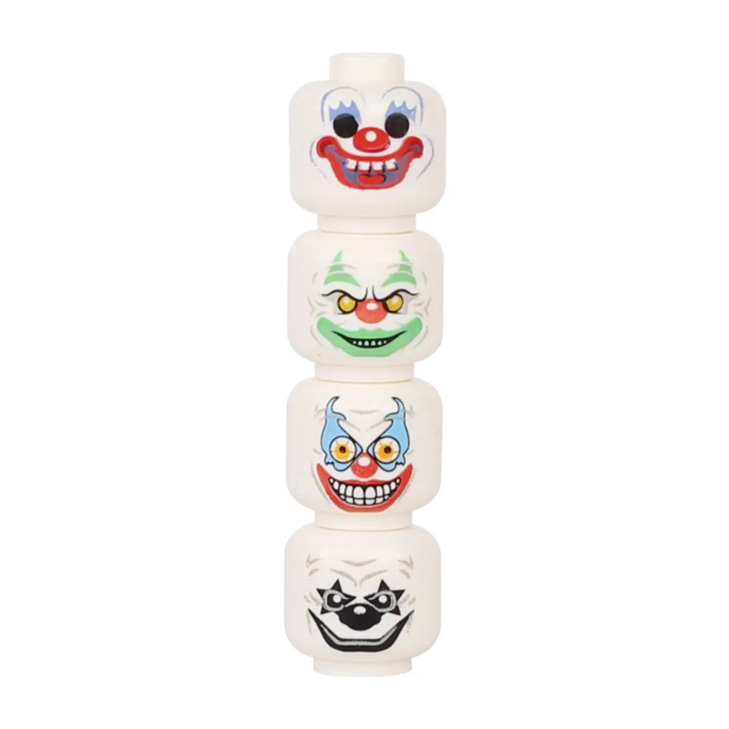 Custom Piece Miniature – four heads features a variety of different faces for evil, scary, or killer clowns for Halloween – 3D Print for LEGO minifigure Custom Piece Miniature – four heads features a variety of different faces for evil, scary, or killer clowns for Halloween – 3D Print for LEGO minifigure