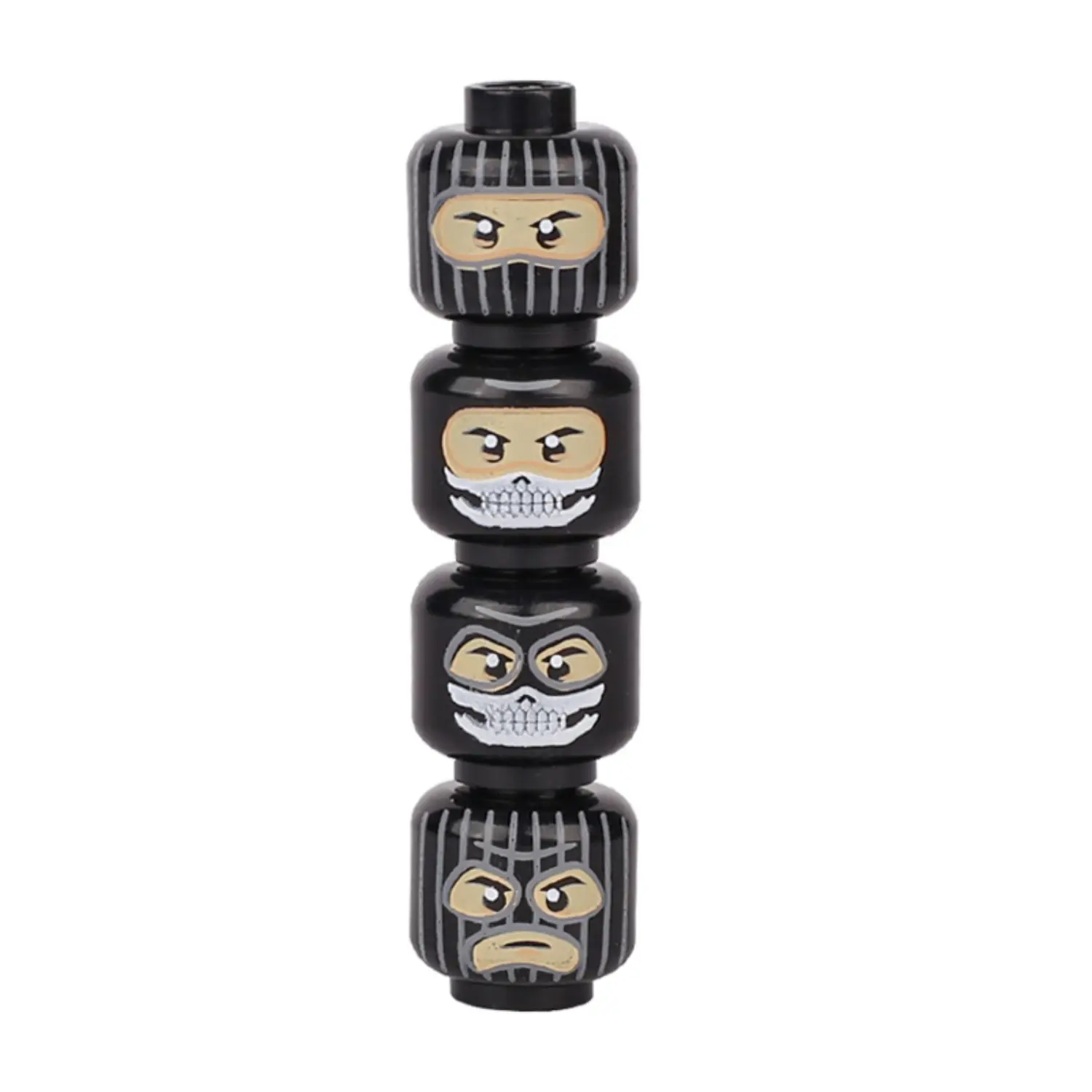 Custom Piece Miniature – four heads features a variety of different masked faces suitable for characters like ninjas, thieves, special forces, or villains for Halloween – 3D Print for LEGO minifigure