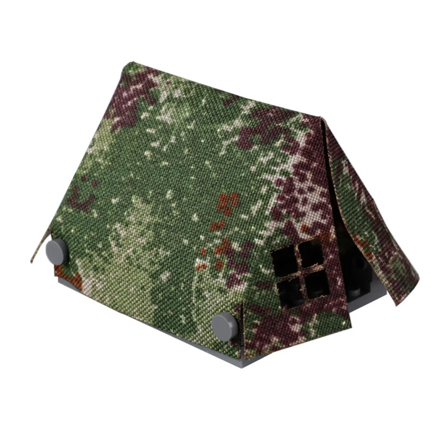 Custom Piece Miniature – large A-frame tent printed with a modern woodland camouflage pattern – 3D Print for LEGO minifigure