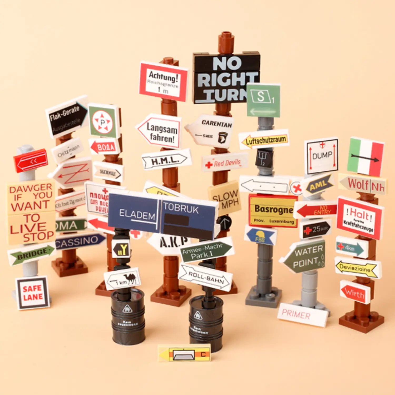 Custom Piece Miniature – military road signposts from different fronts of World War II – 3D Print for LEGO Minifigure Custom Piece Miniature – military road signposts from different fronts of World War II – 3D Print for LEGO Minifigure