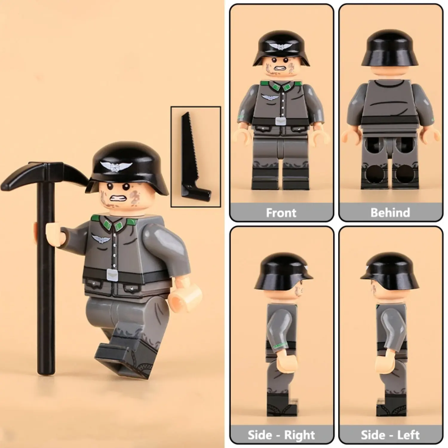 Minifigure - German soldier of the LSHD, which stands for Luftschutz-Sicherheits- und Hilfsdienst (Air Raid Protection Security and Aid Service), during World War II (LEGO Compatible) Minifigure - German soldier of the LSHD, which stands for Luftschutz-Sicherheits- und Hilfsdienst (Air Raid Protection Security and Aid Service), during World War II (LEGO Compatible)