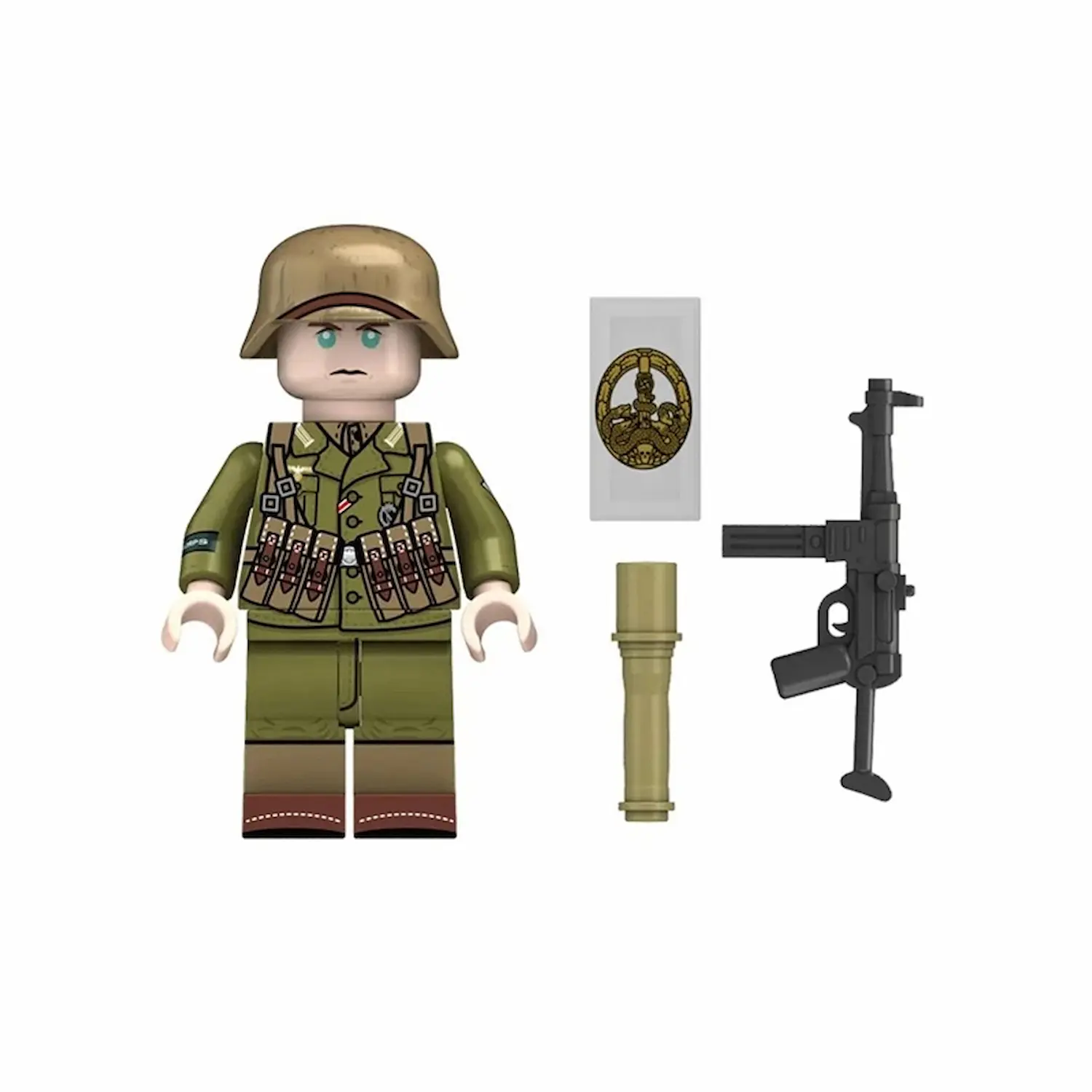 Minifigure – German Afrika Korps soldier Deutsches Afrikakorps (DAK) with MP 40 submachine gun from World War II (LEGO Alternative)