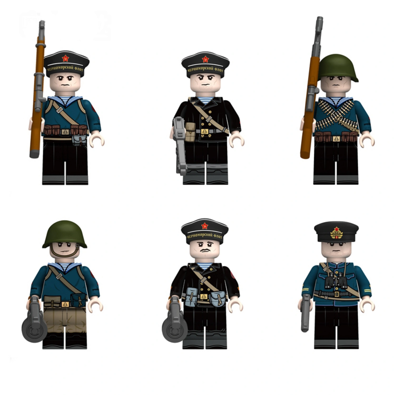 Minifigure – six Soviet Naval Infantry Black Death from the World War II era (LEGO Compatible)