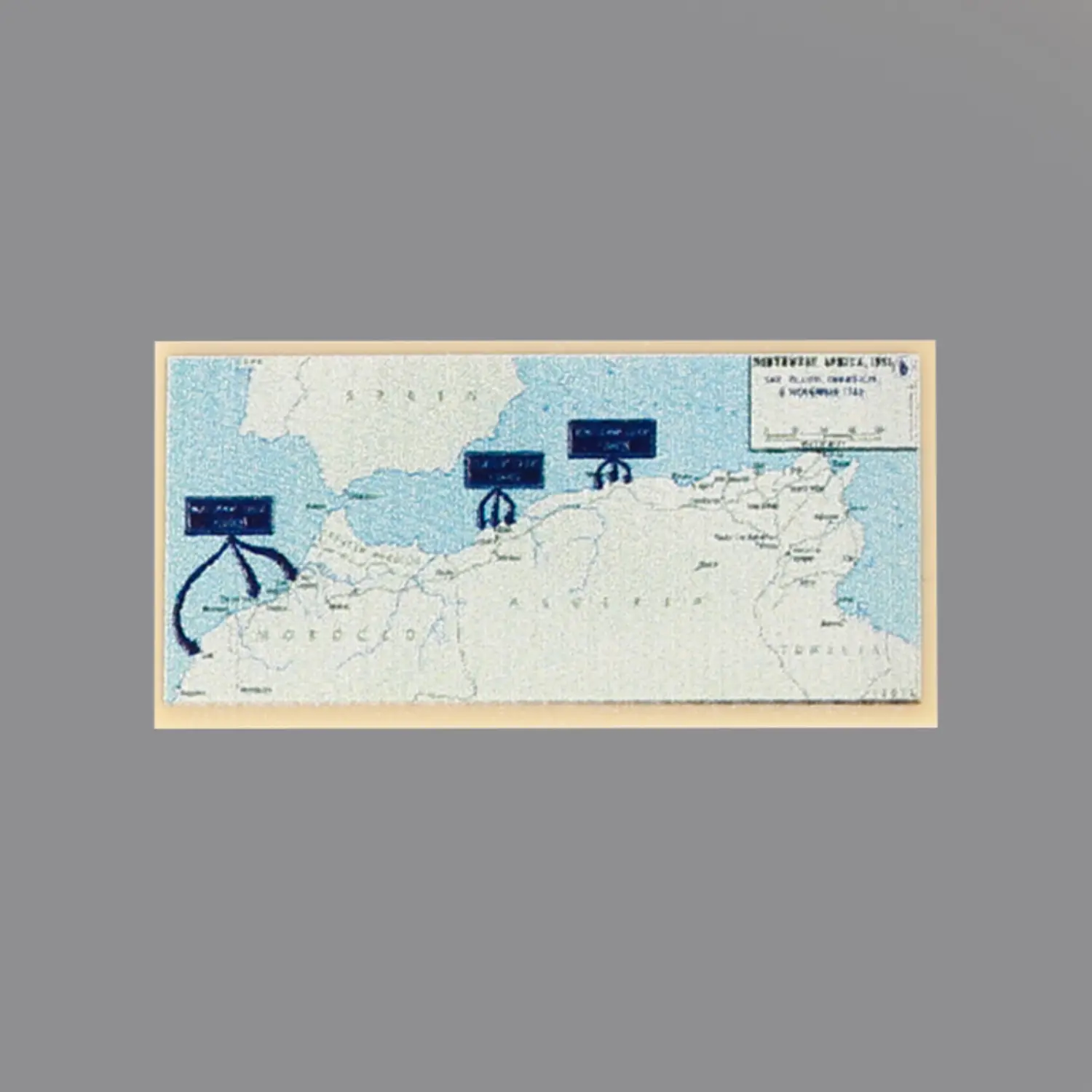 Custom Piece Printed Tile – 1942 Allied North Africa Landings Operation Torch military map – 3D Print for LEGO minifigure