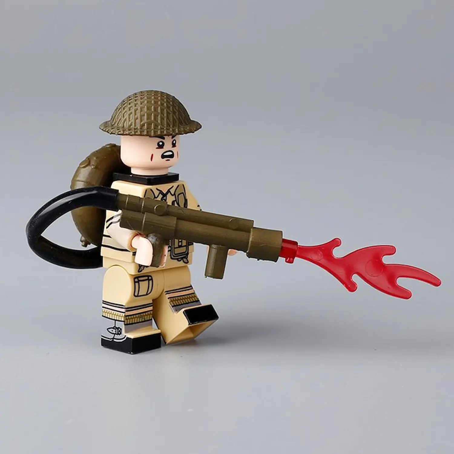Minifigure - British Army Flamethrower Trooper from World War II (LEGO Compatible)