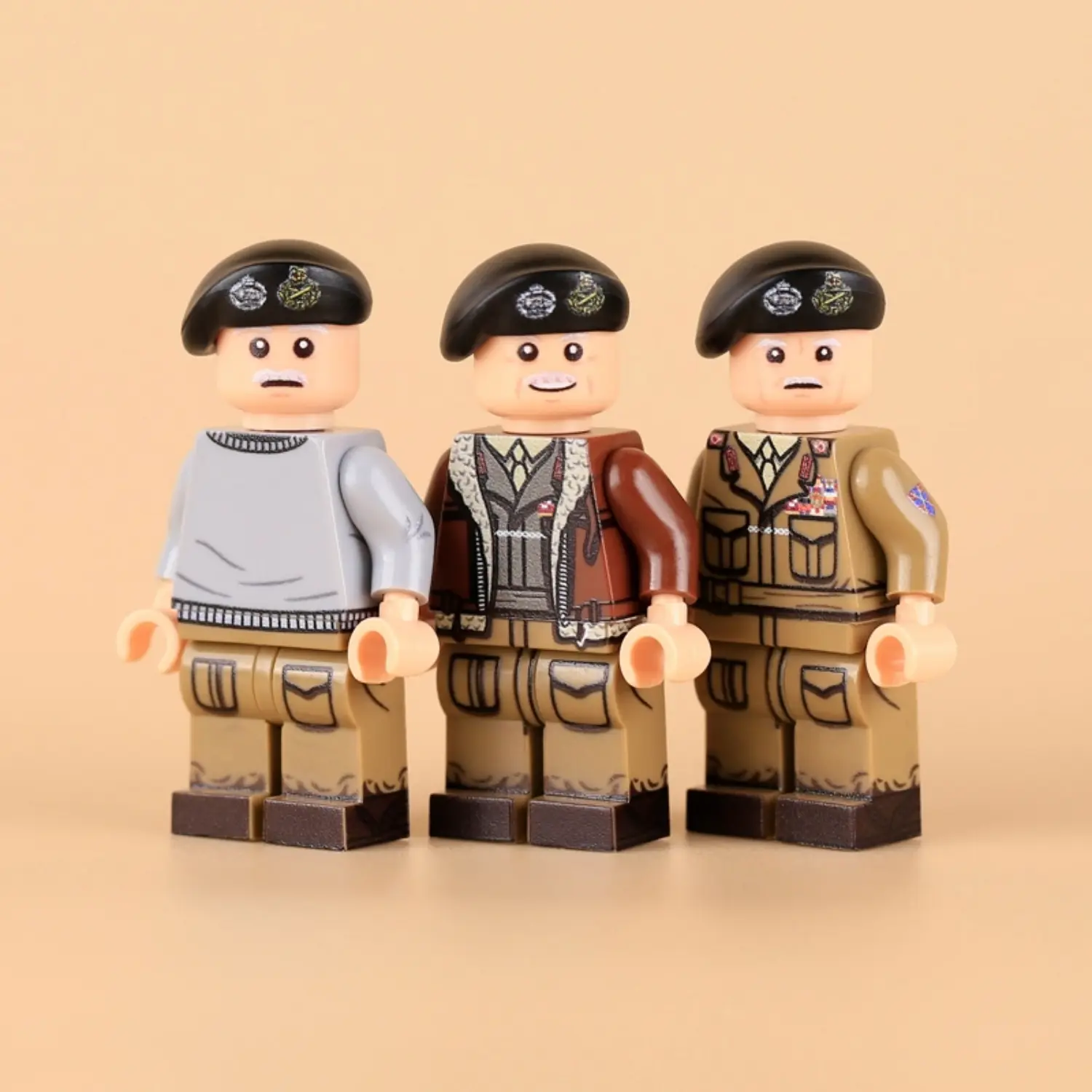 Minifigure - Field Marshal Bernard Monty Montgomery in three different outfits British Army commanders of World War II (LEGO Compatible)