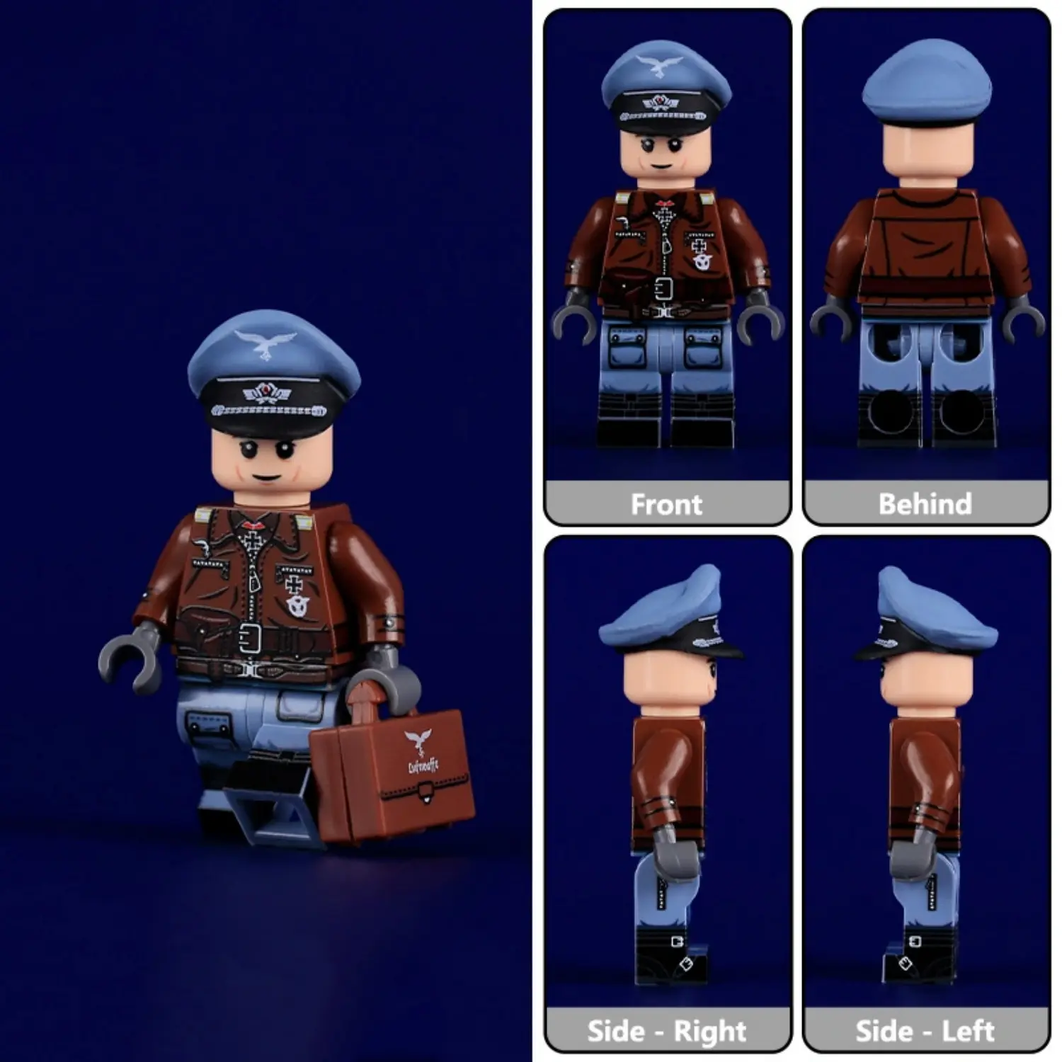 Minifigure - German Luftwaffe Captain Hauptmann fighter pilot, from World War II (LEGO Compatible)
