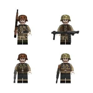 Minifigure – German soldiers features the historic Pea Dot (Erbsenmuster) camouflage uniform and helmet World War II (LEGO Compatible)