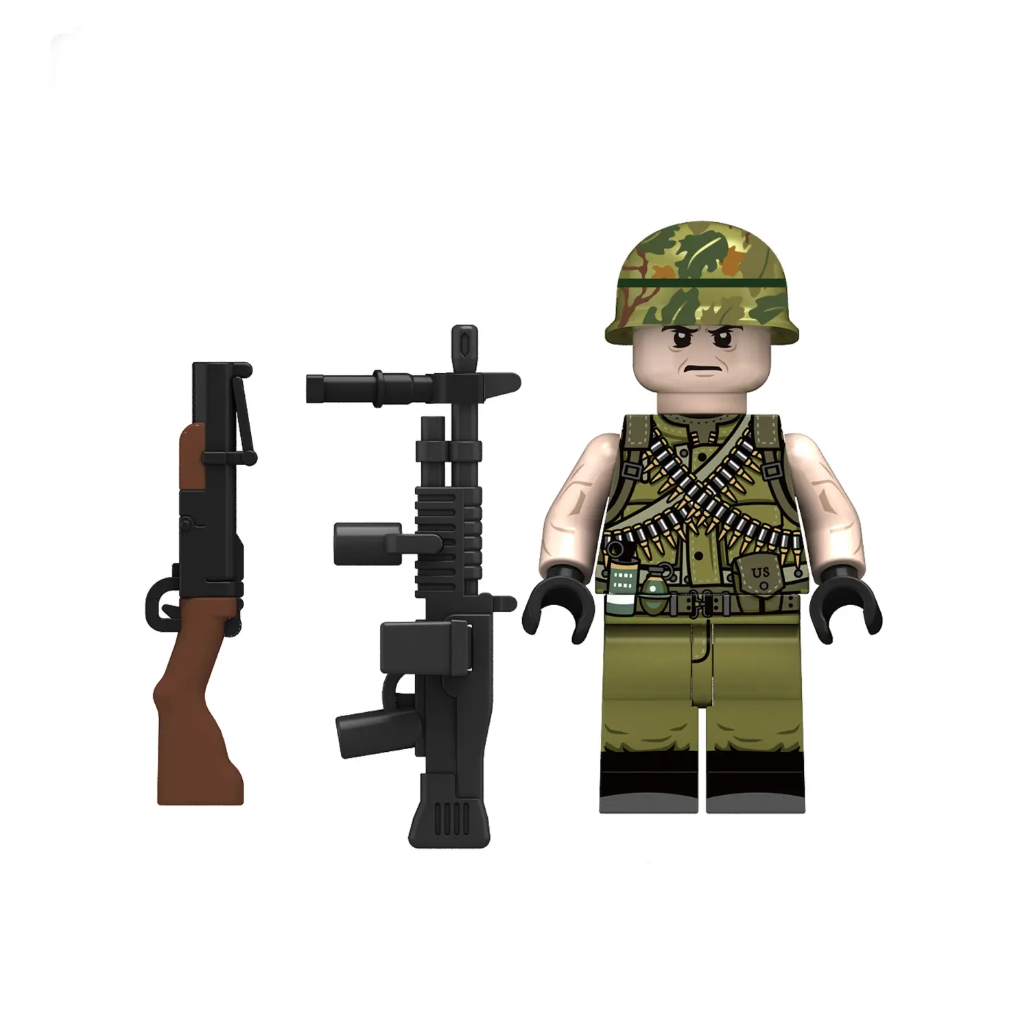 Minifigure – U.S. Army Grunt infantryman wearing an M1 Helmet from the Vietnam War (LEGO Compatible)