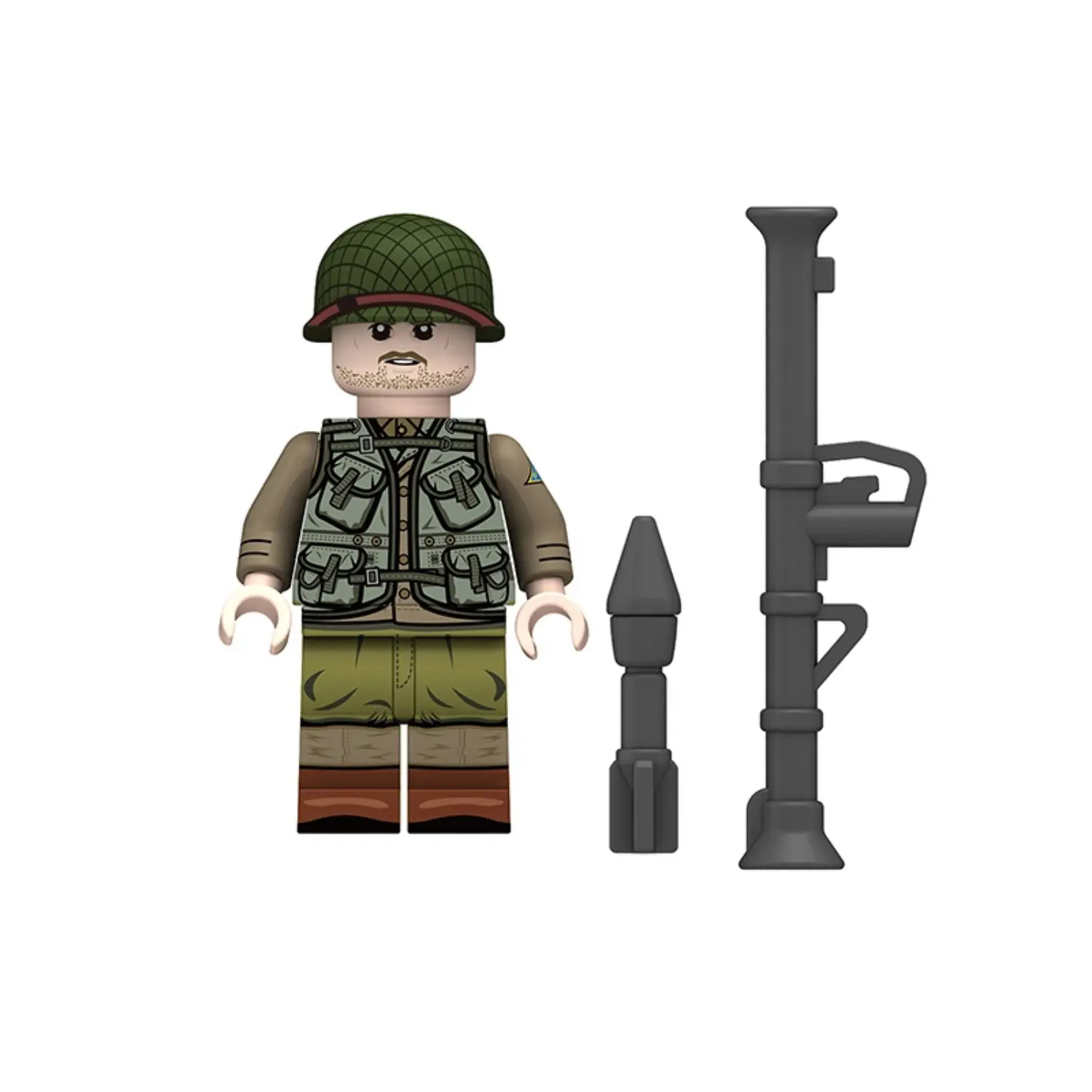 Minifigure – U.S. Army Ranger Anti-Tank Gunner equipped for the D-Day invasion of Normandy from World War II (LEGO Compatible) Minifigure – U.S. Army Ranger Anti-Tank Gunner equipped for the D-Day invasion of Normandy from World War II (LEGO Compatible)