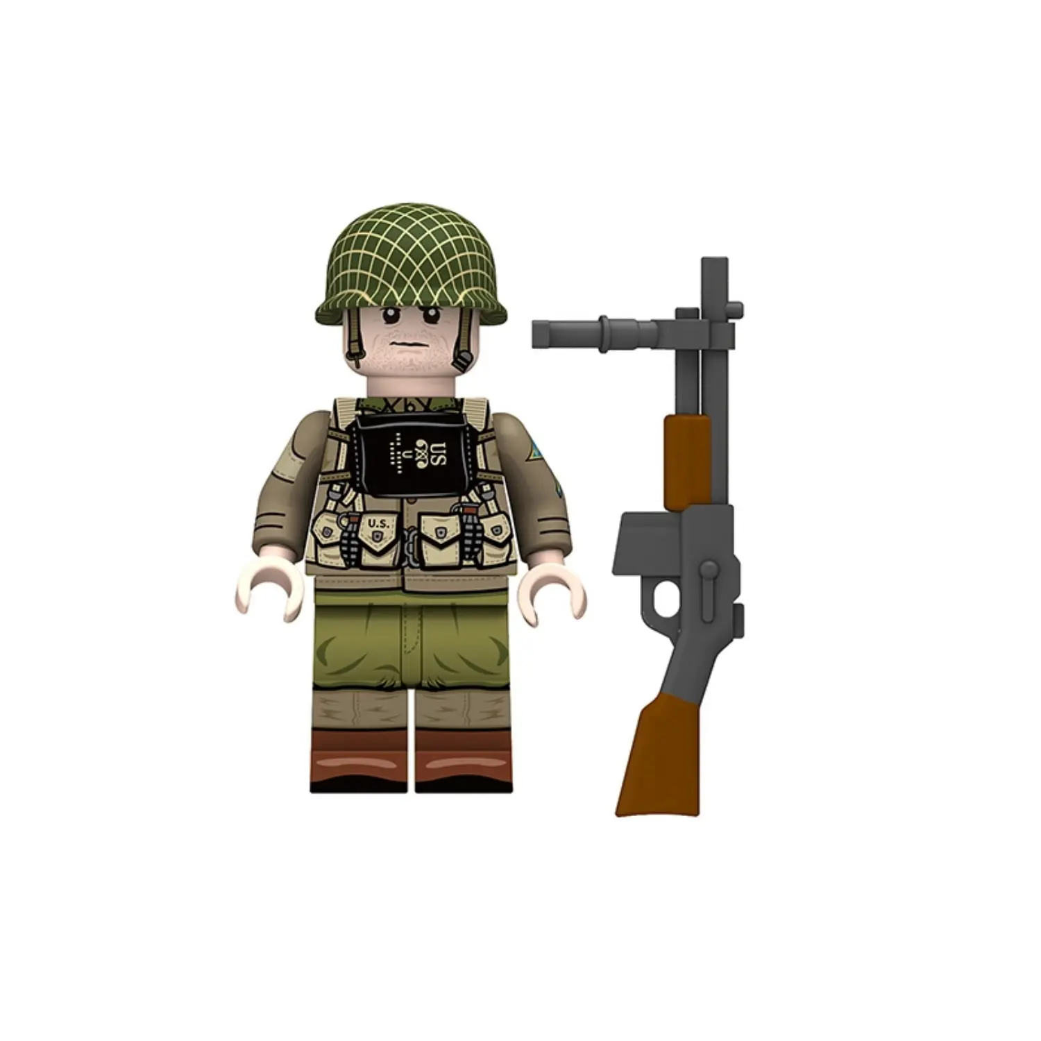 Minifigure – U.S. Army Ranger Automatic Rifleman equipped for the D-Day invasion of Normandy from World War II (LEGO Compatible)