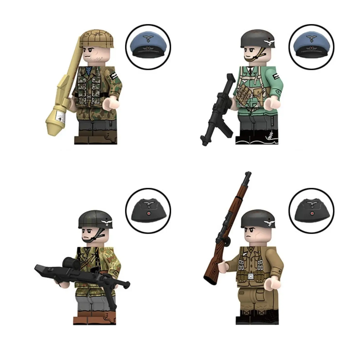 the left side of Minifigure – German Luftwaffe (Air Force) ground combat personnel from World War II (LEGO Compatible)