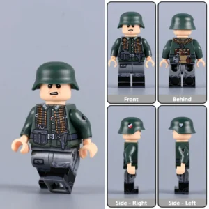 Minifigure - German Wehrmacht Soldier, specifically an MG Gunner holding the rank of Gefreiter from the early stages of World War II (LEGO Compatible)