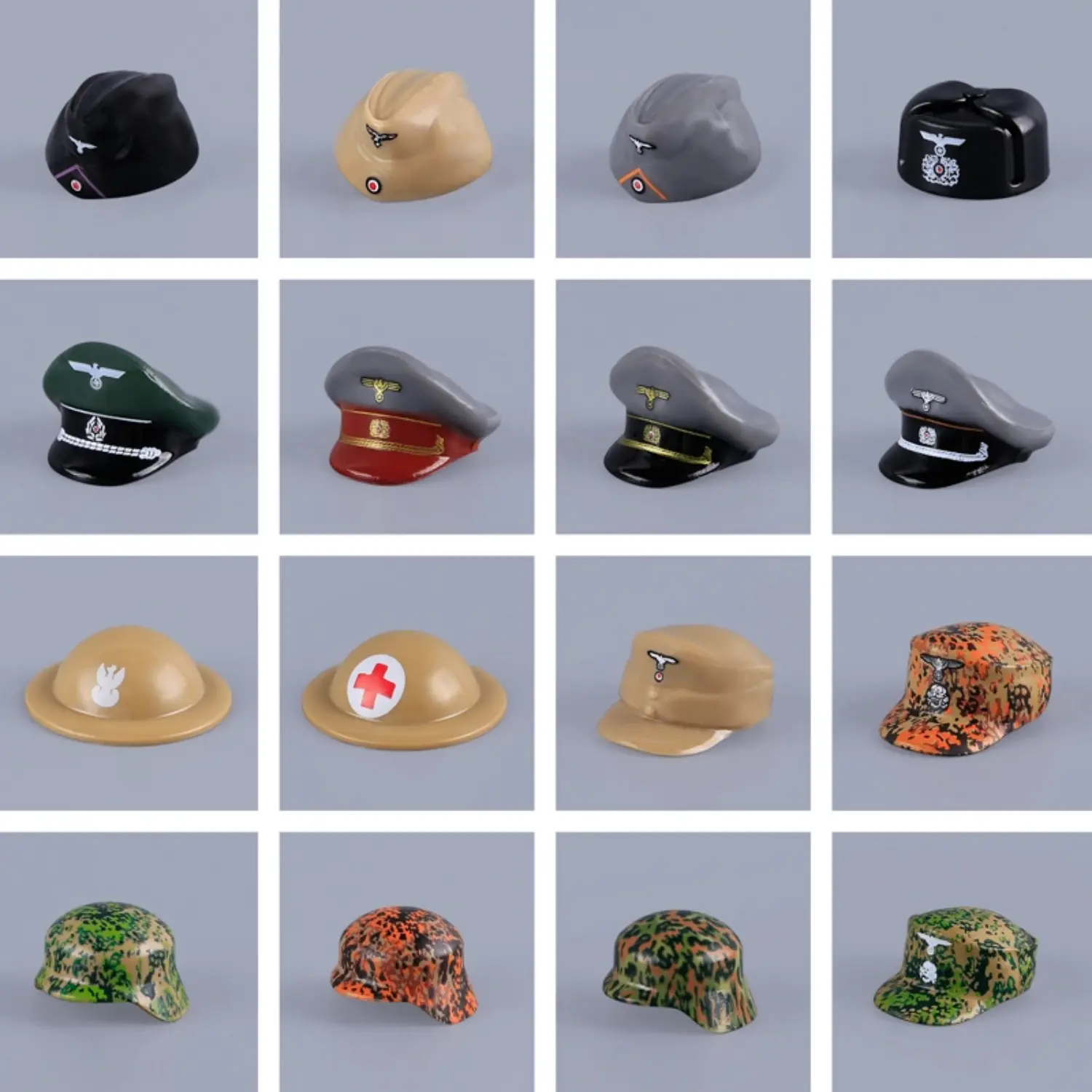 Custom Piece Miniature – 16-Piece WWII Military Headgear Pack – 3D Print for LEGO minifigure 2