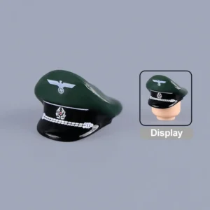 Custom Piece Miniature – German Army (Wehrmacht) Officer Visor Cap (Dark Green & Black) – 3D Print for LEGO minifigure