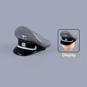 Custom Piece Miniature – German Army (Wehrmacht) Officer Visor Cap (Field Grey & Black) – 3D Print for LEGO minifigure