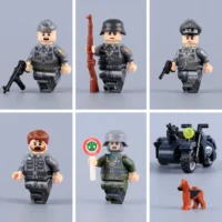 Minifigure - a full squad of German Feldgendarmerie (Military Police) using a motorcycle sidecar to intercept and arrest a fleeing German soldier WWII (LEGO Compatible) 2