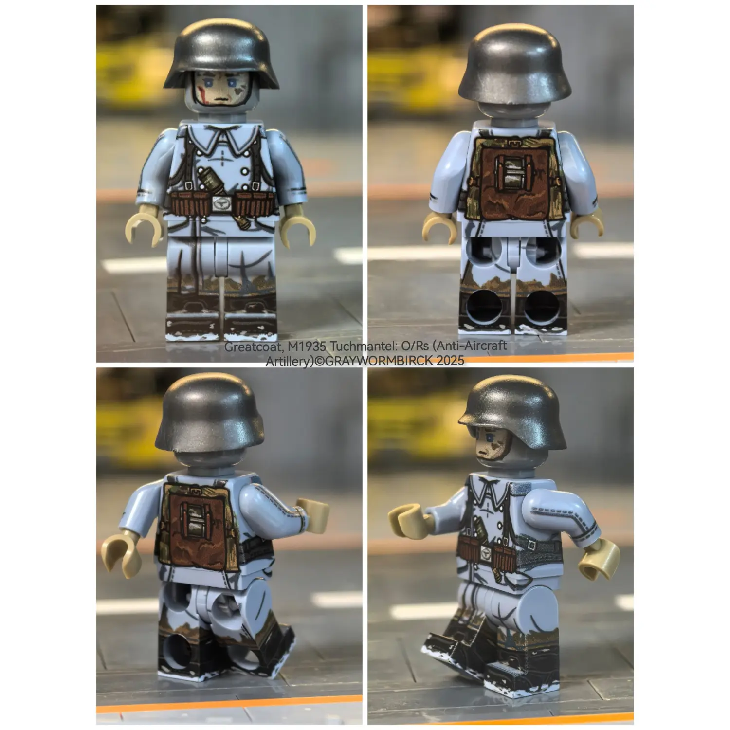 all sides of the Minifigure - German Anti-Aircraft Artillery Soldier (Winter) WWII (LEGO Compatible)