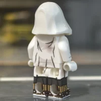 the back of the Minifigure - Finnish Army Sniper The White Death (Simo Häyhä) (Winter War Era Soldier) (LEGO Compatible)