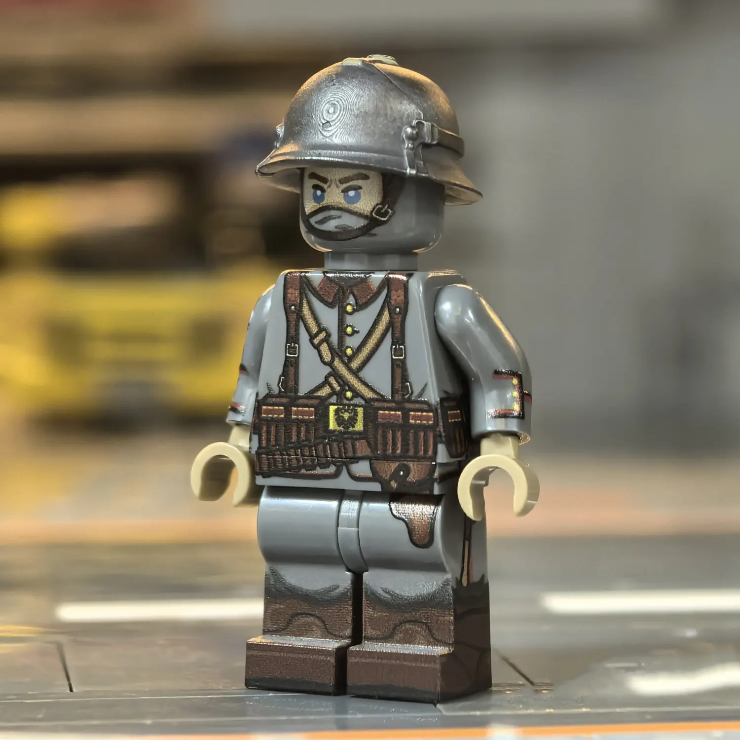 the front of the Minifigure - Austro-Hungarian Empire Assault Trooper (Sturmtrupp Trench Raider) WWI (LEGO Compatible)