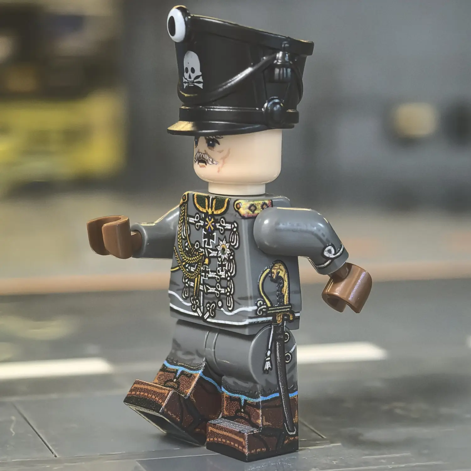 the left side of the Minifigure - August von Mackensen The Last Hussar German Imperial Army Field Marshals WWI (LEGO Compatible)