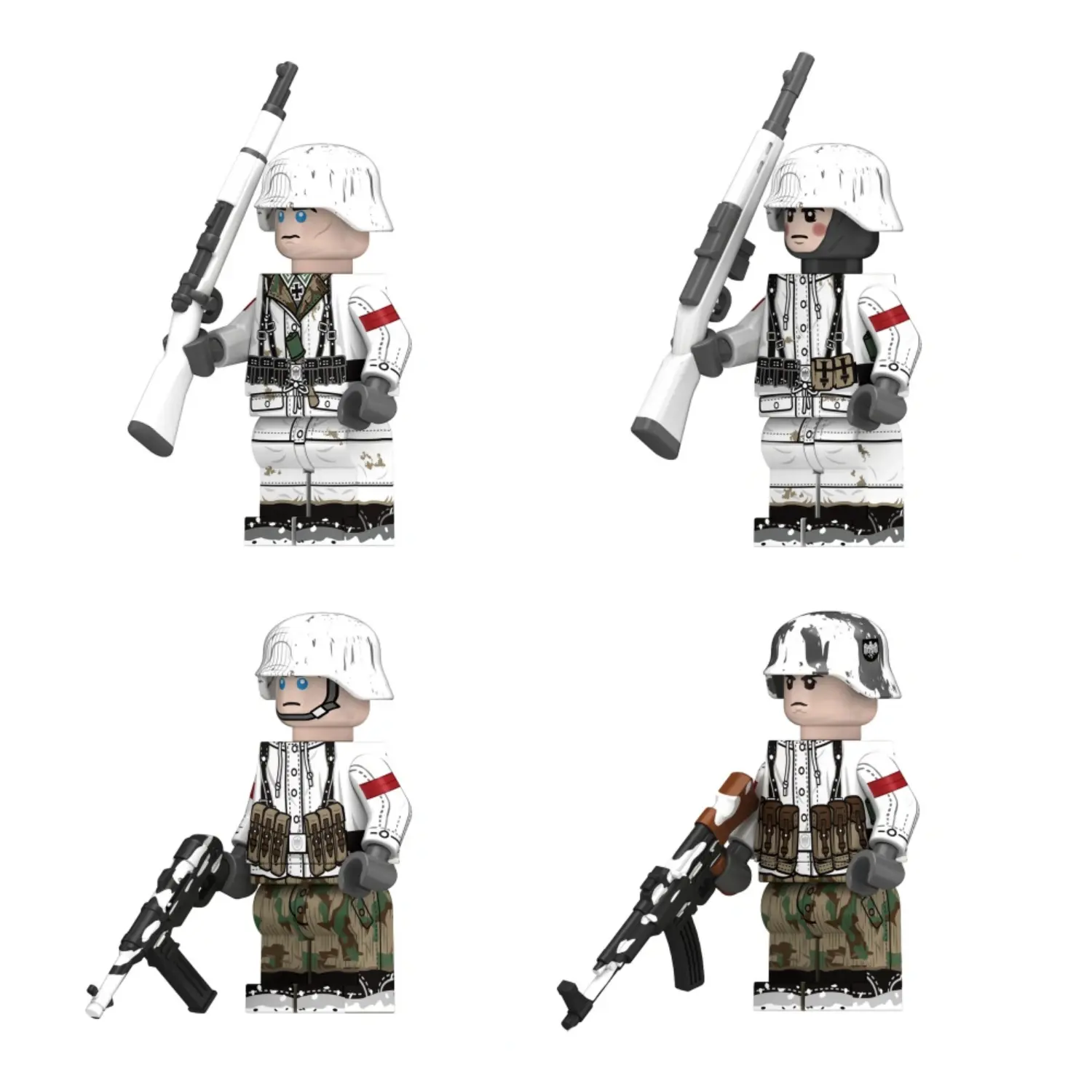 the left side of the Minifigure - German Wehrmacht Winter Squad (1944-1945) WWII (LEGO Compatible)