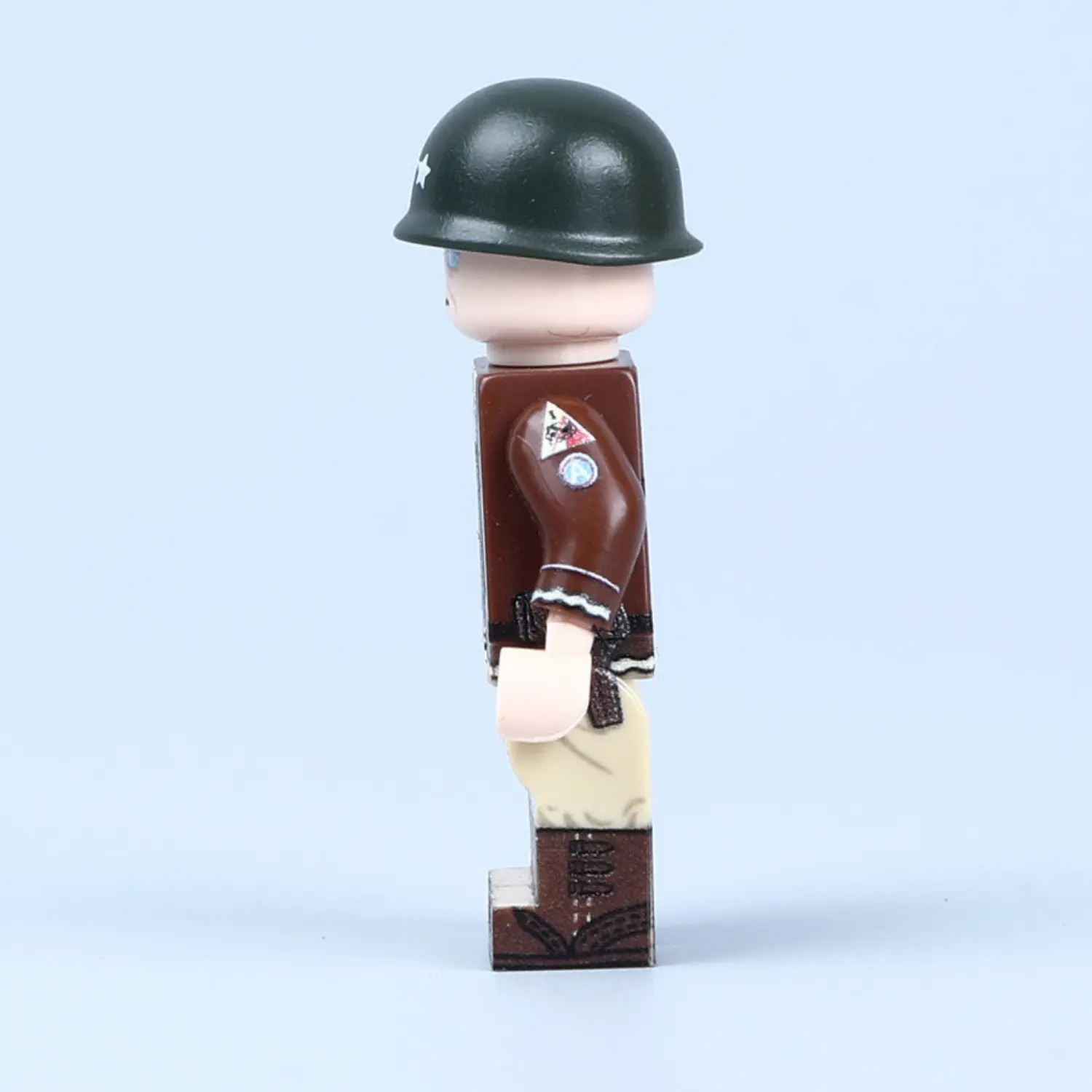the left side of the Minifigure – General George S. Patton Jr. (Commander of the U.S. Third Army) WWII (LEGO Compatible)