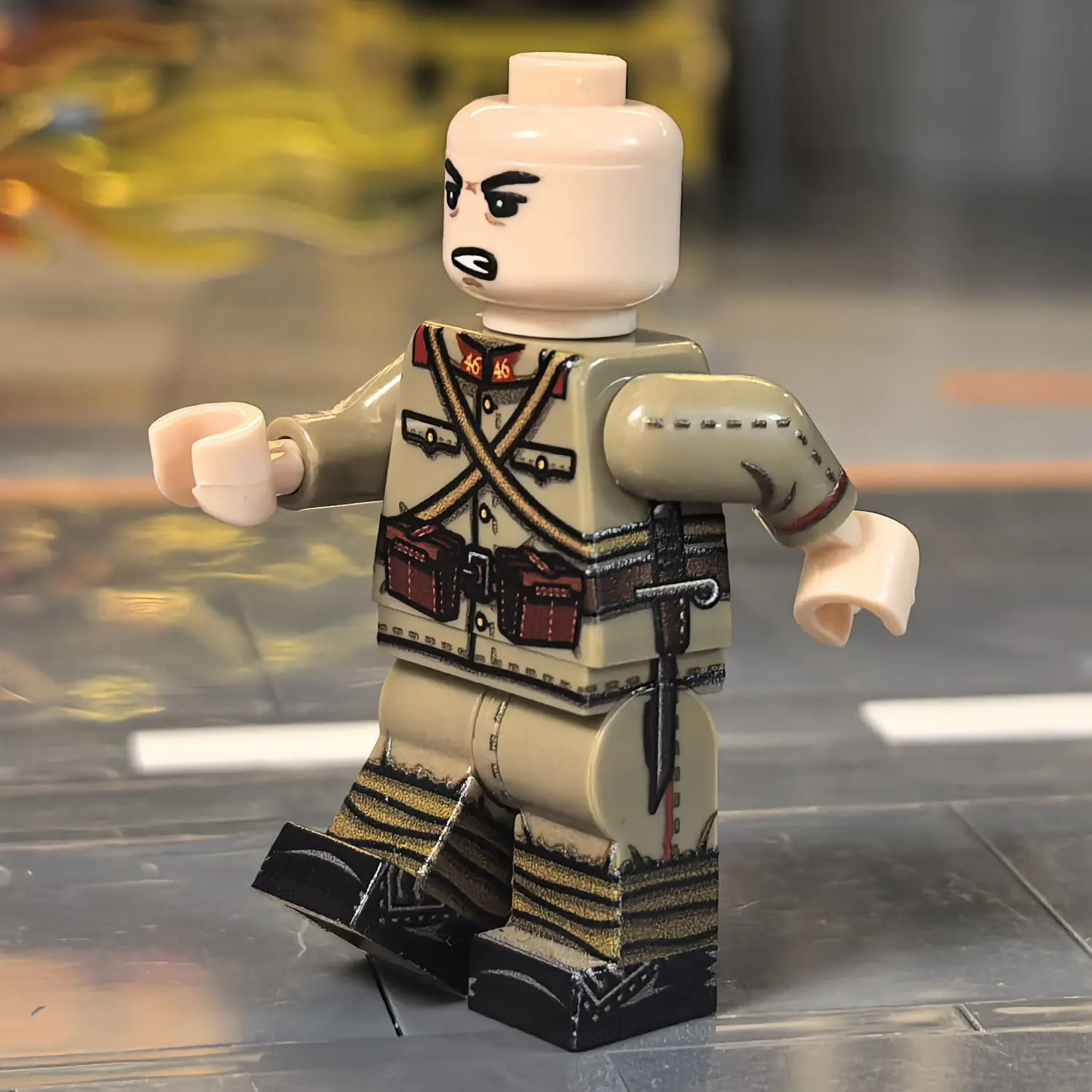 the left side of the Minifigure – Imperial Japanese Army (IJA) Infantryman (46th Infantry Regiment – Siege of Tsingtao) WWI (LEGO Compatible)