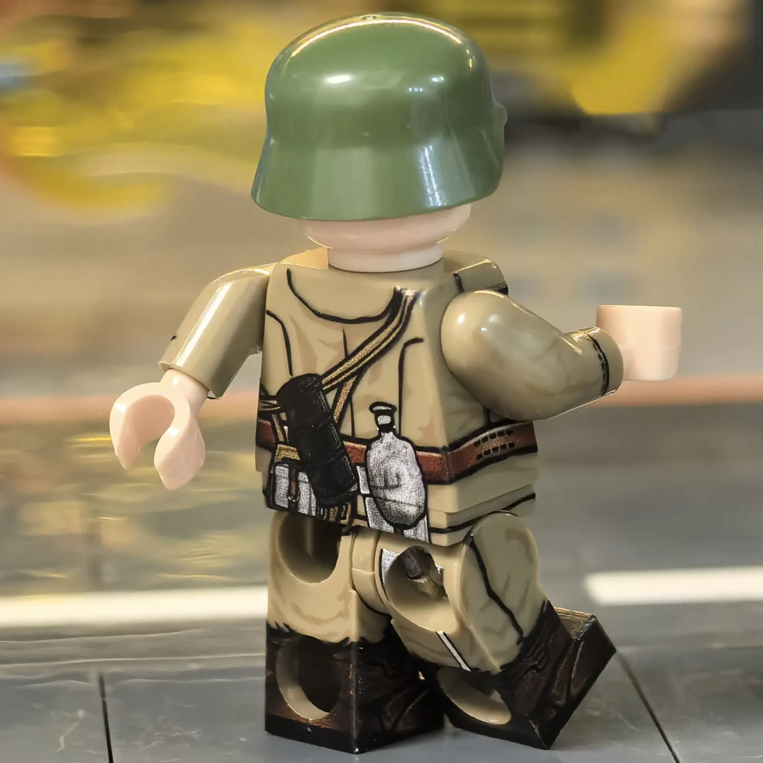 the back of the Minifigure - Royal Hungarian Honvéd Infantryman, specifically a Non-Commissioned Officer (NCO) wearing the M43 Field Uniform WWII (LEGO Compatible) Minifigure - Royal Hungarian Honvéd Infantryman, specifically a Non-Commissioned Officer (NCO) wearing the M43 Field Uniform WWII (LEGO Compatible)