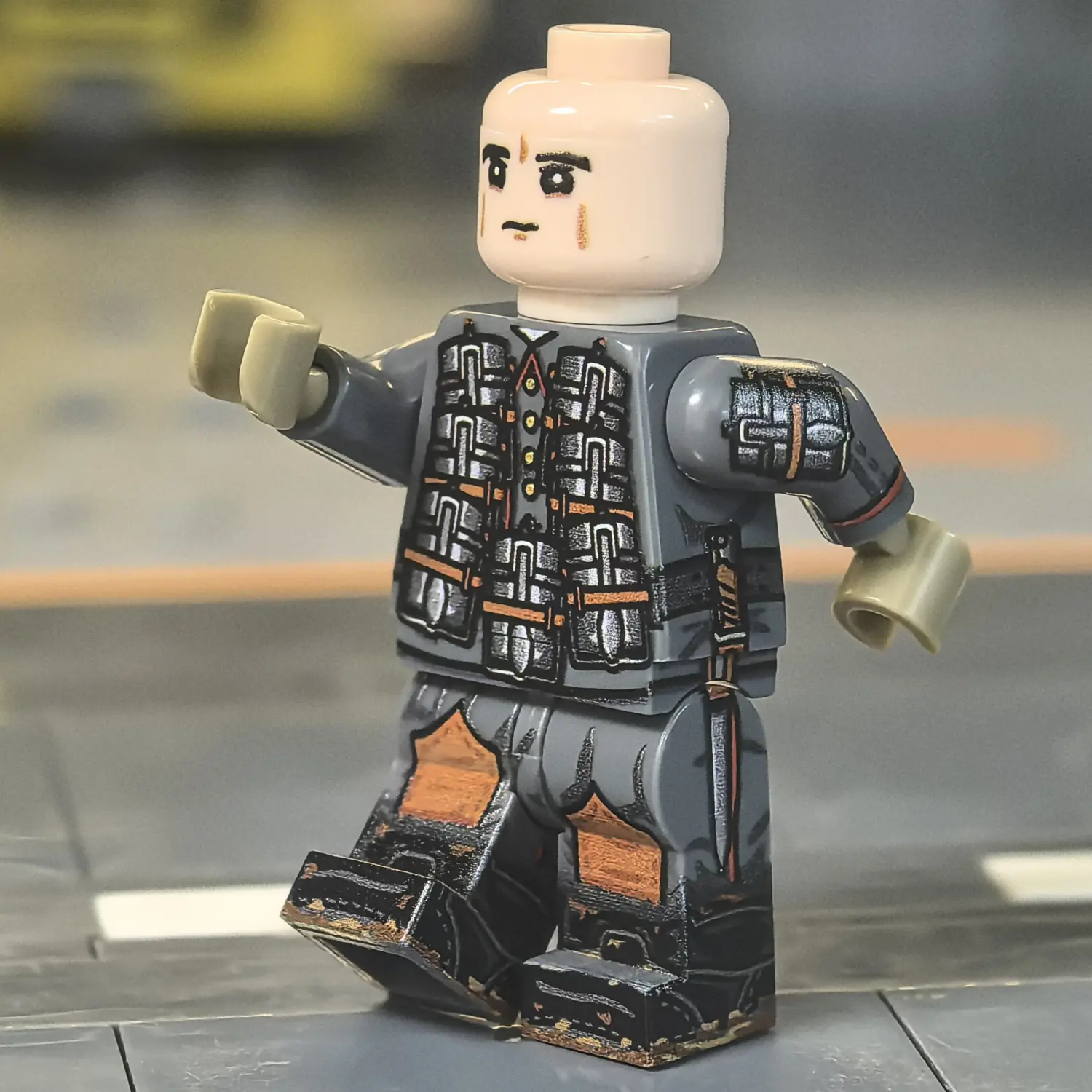 the left side of the Minifigure - Imperial German Army Stormtrooper with Improvised Mess Kit Explosives WWI (LEGO Compatible) the left side of the Minifigure - Imperial German Army Stormtrooper with Improvised Mess Kit Explosives WWI (LEGO Compatible)