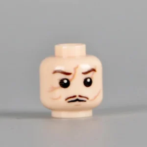 Custom Piece Miniature – Battle-Scarred Soldier Head with Mustache (Light Flesh) WWII – 3D Print for LEGO minifigure