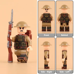 Minifigure - British Army Lewis Gun Assistant (with Drum Pouches & Bayonet) WWI (LEGO Compatible)