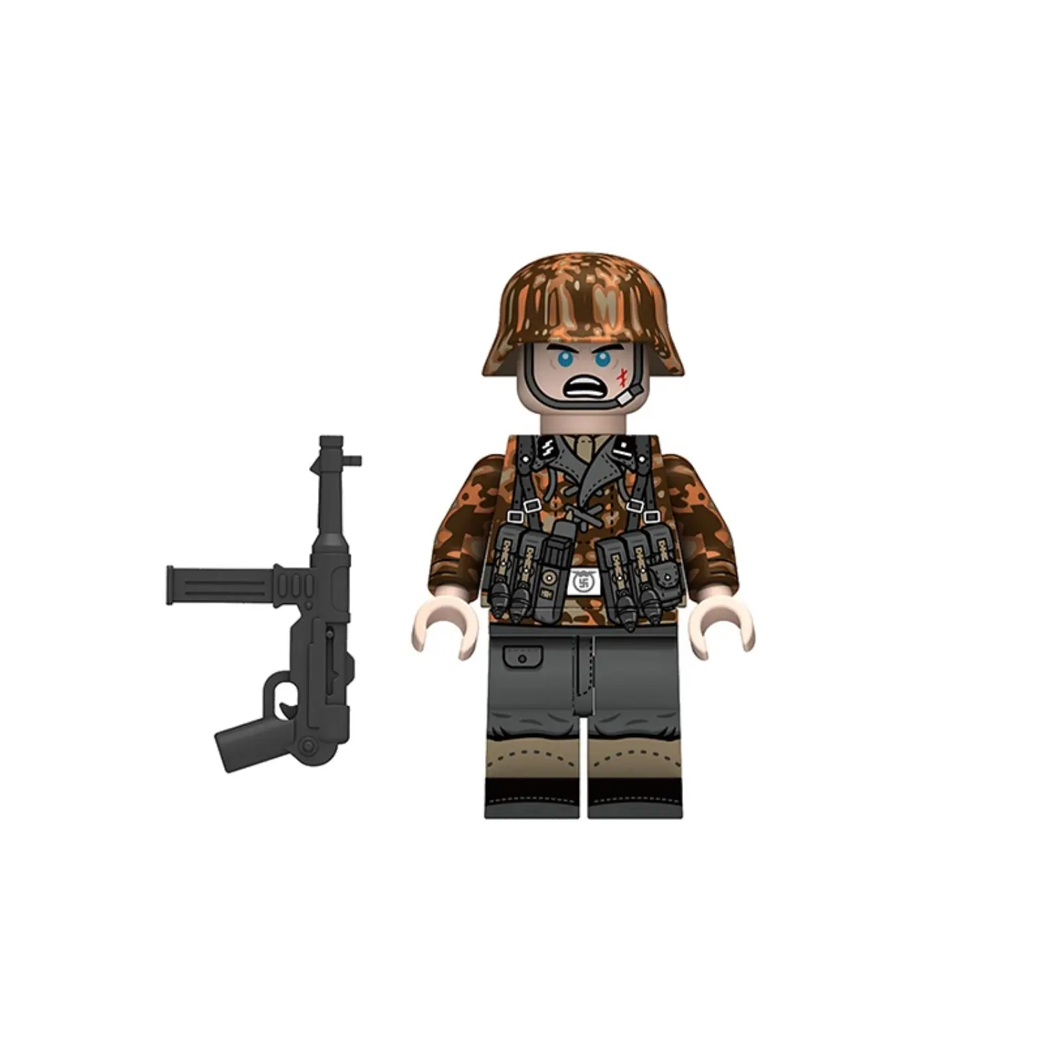 Minifigure - German Waffen-SS Soldier (MP40 Gunner) WWII (LEGO Compatible)