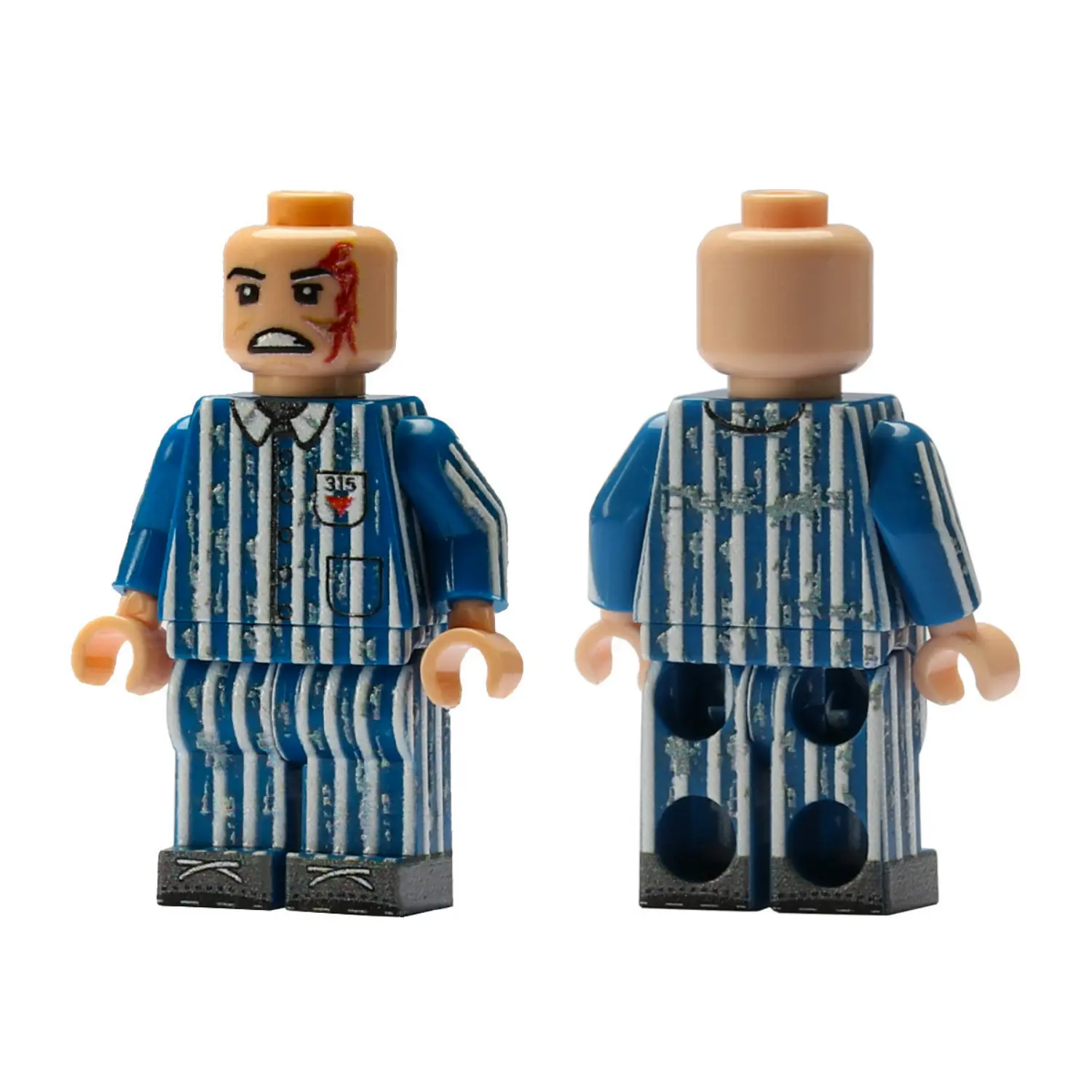 Minifigure - Nazi Concentration Camp Political Prisoner (Facial Lacerations & Red Triangle Badge) WWII (LEGO Compatible)