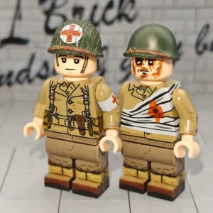 Minifigure – U.S. Army Combat Medic and Wounded Soldier (Bandaged Casualty) WWII (LEGO Compatible)